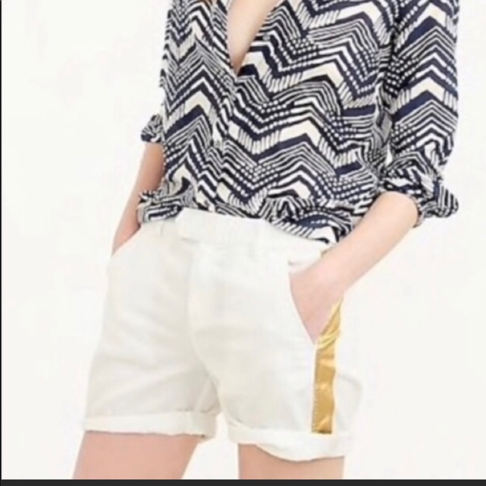 J Crew White shorts with gold foil side